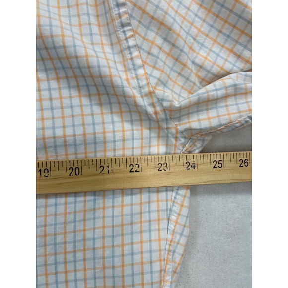 Peter Millar Shirt Mens Large Orange Blue Plaid Button Down Long Sleeve Cotton - Picture 6 of 7